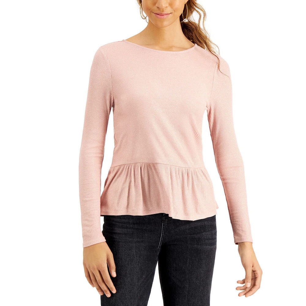Planet Gold Juniors' Sparkle Peplum Top Misty Rose S 0